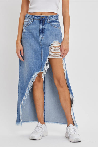 Denim Distressed Slit Skirt