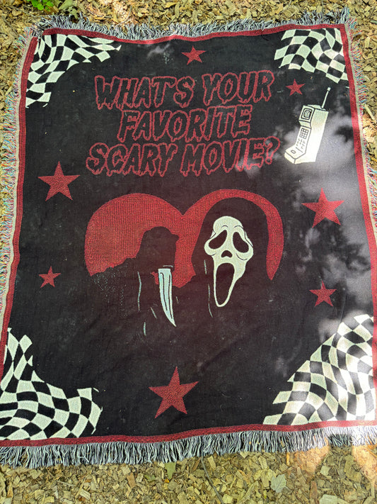What's Your Fav Scary Movie Woven Blanket
