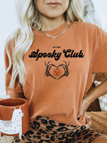 Spooky Club T-shirt, Skeleton hands with pumpkin shirt, Halloween Oversized T-shirt, Spooky Season Shirt, Halloween Aesthetic shirt