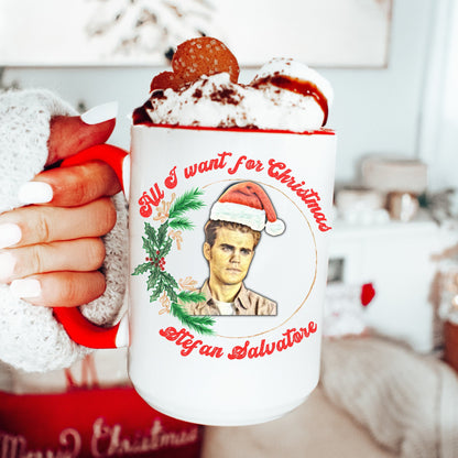 Stefan Salvatore Mug, Stefan Salvatore Xmas Mug, All I want for Christmas is Stefan Salvatore, TVD Fan gift, TVD Mug, Salvatore Brothers