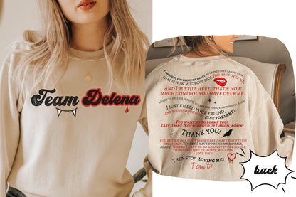 Team Delena Crewneck, TVD Crewneck, Damon & Elena Sweatshirt, Damon Salvatore Sweatshirt, Tvd merch, Tvd apparel