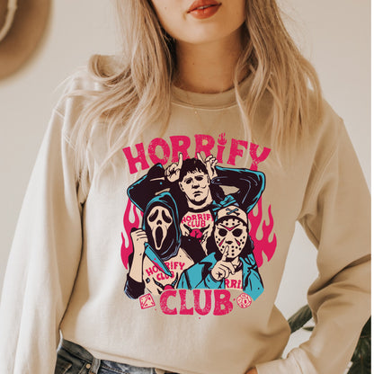 Horrifying Club Sweatshirt, Ghostface Sweatshirt, Horror Hoodie, Horror merch, Michael Meyers, Jason, Eddie Munson, Horror aesthetic