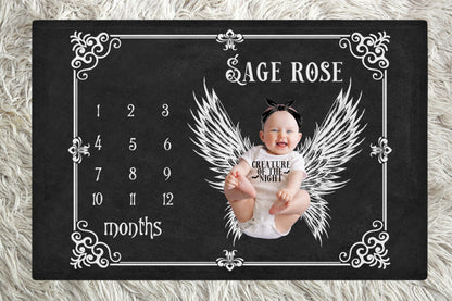 Personalized gothic baby milestone blanket Milestone baby Spooky baby milestone blanket Bat wings baby blanket baby shower gift