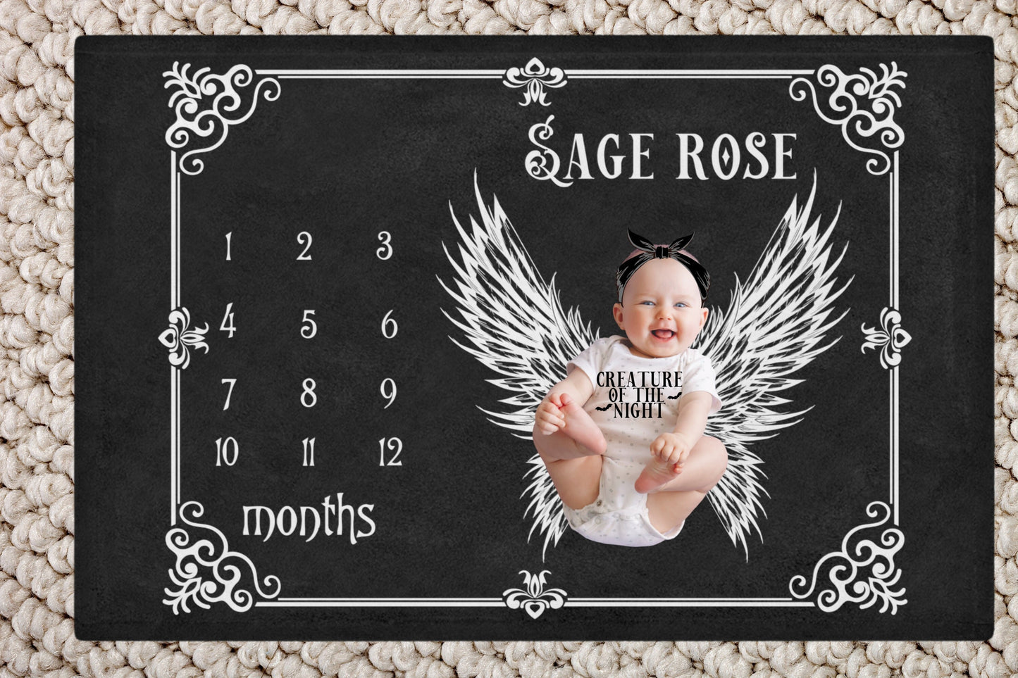 Personalized gothic baby milestone blanket Milestone baby Spooky baby milestone blanket Bat wings baby blanket baby shower gift