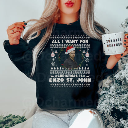 Enzo St. John Sweatshirt, TVD Ugly Christmas Sweater, TVD Xmas gift, TVD fan gift, Salvatore Brothers, tvd merch, mystic falls